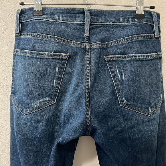 FRAME Denim Le Boy Jeans High Rise Burnett Raw Hem w Slit Gold Rivets, Size 25 - Picture 10 of 12